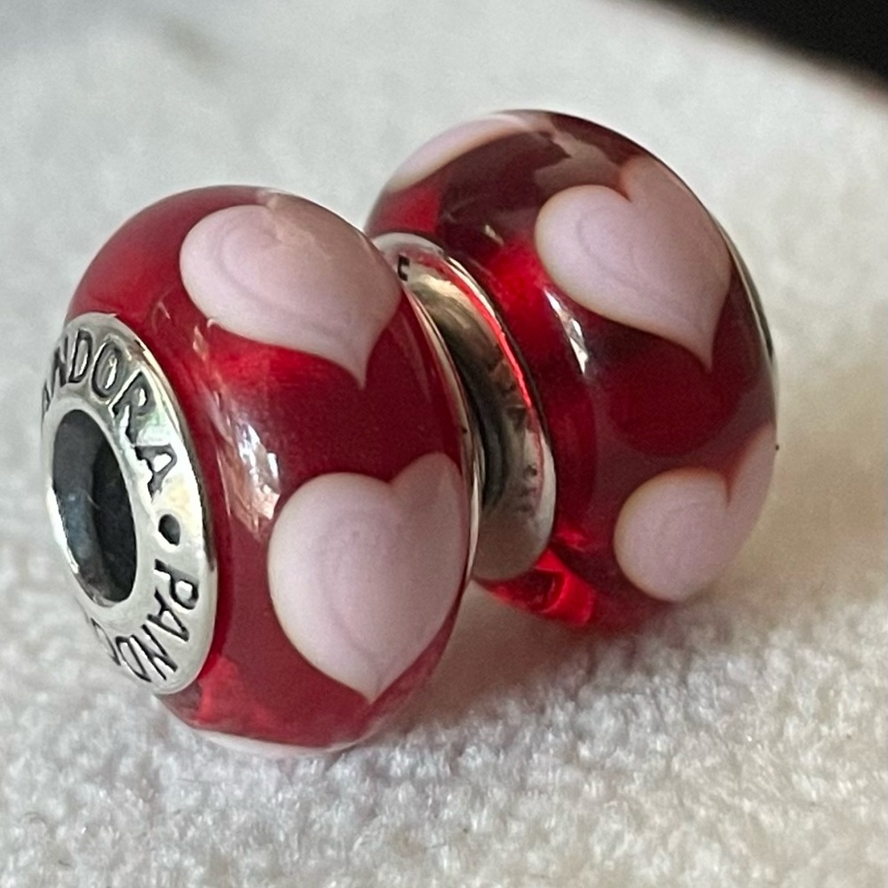 Two❗️Authentic Pandora Red Murano Glass Charm